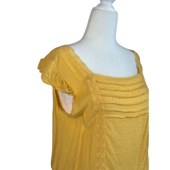 Yellow Boho-Style Neon Soul Flutter Sleeve Smocked Waist Top Size M - Picture 3 of 8